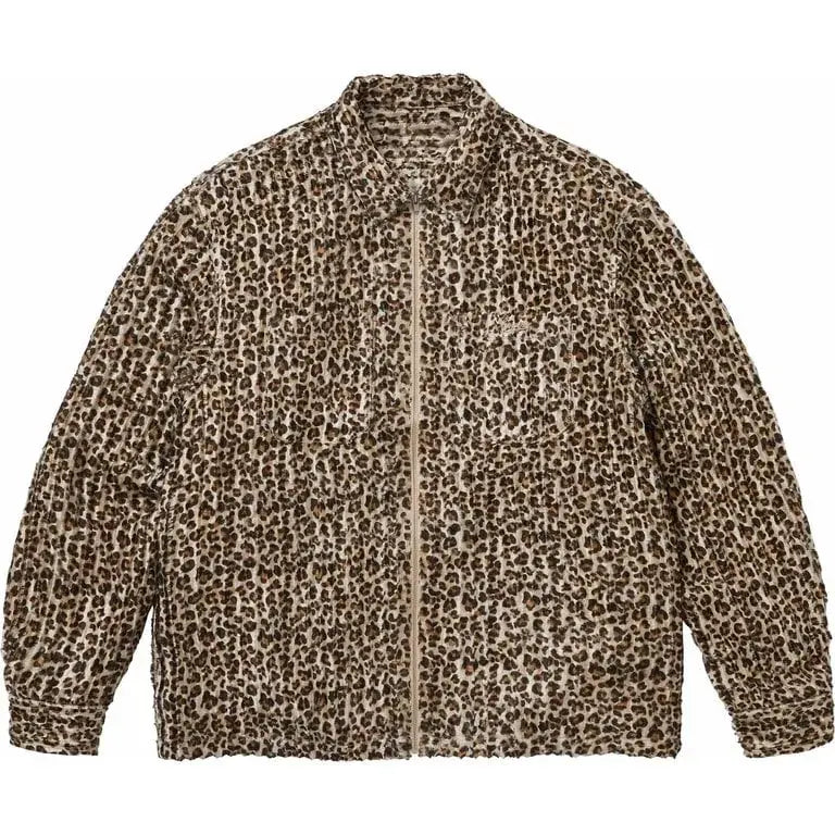 Supreme Leopard Frayed Zip Up Shirt